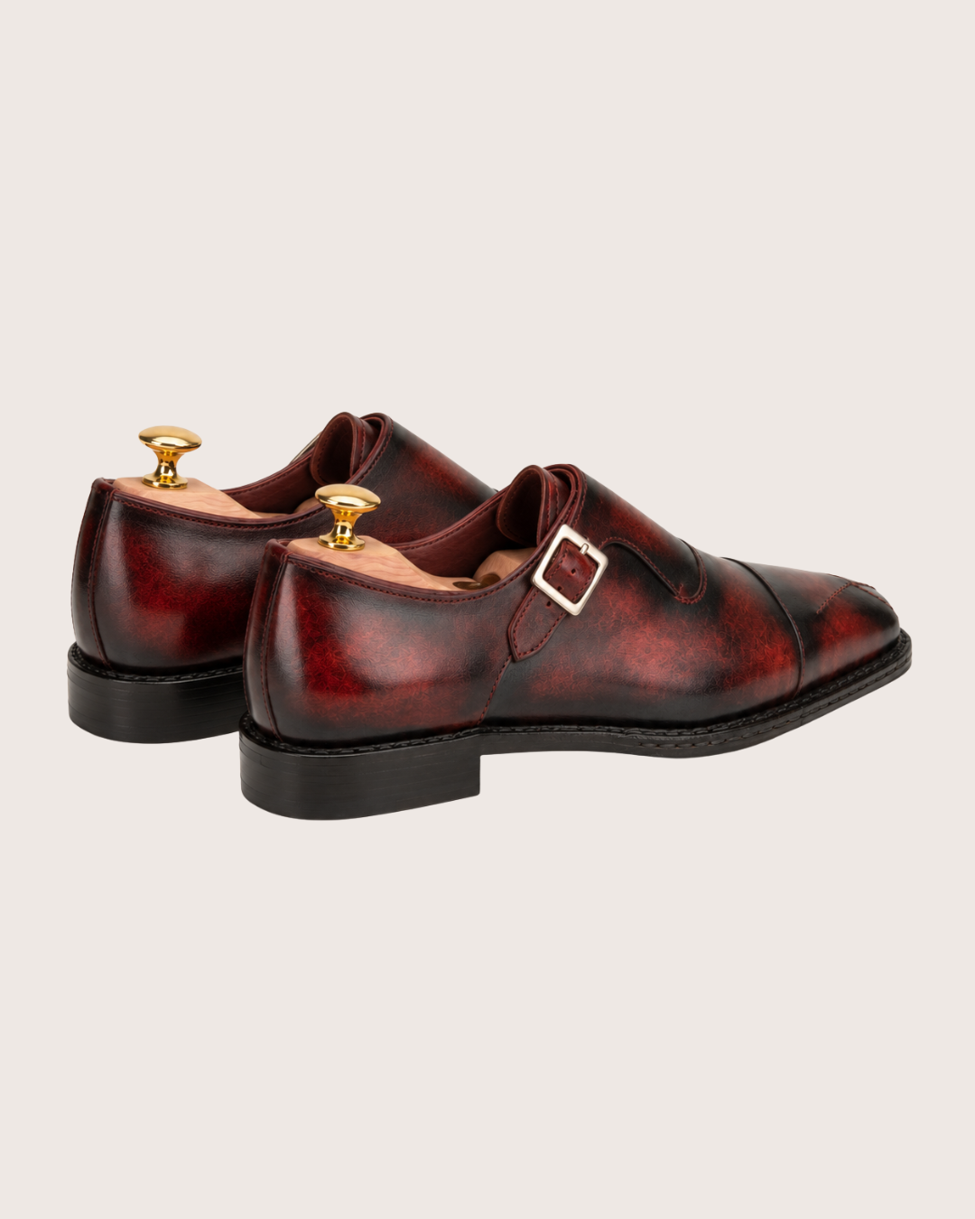 Red patina cross stitched monkstrap