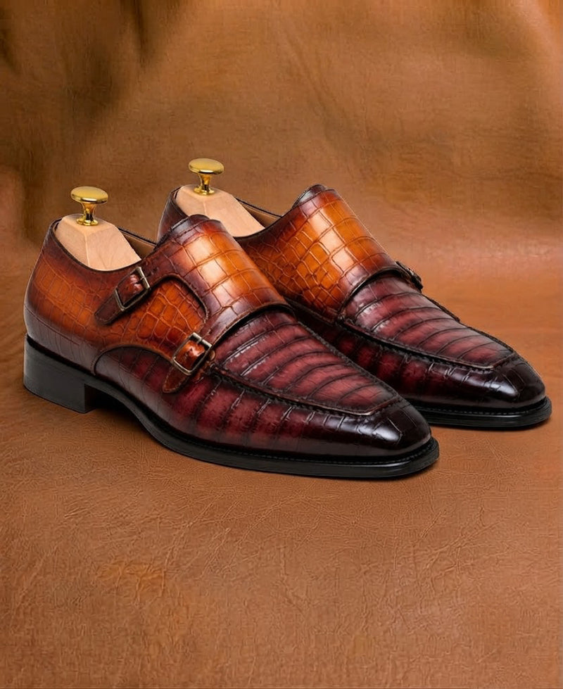 Patina crocodile double monkstrap