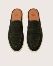 Black Nubuck Crocodile Mule