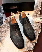 gray stingray texture derby shoes for men, handmade