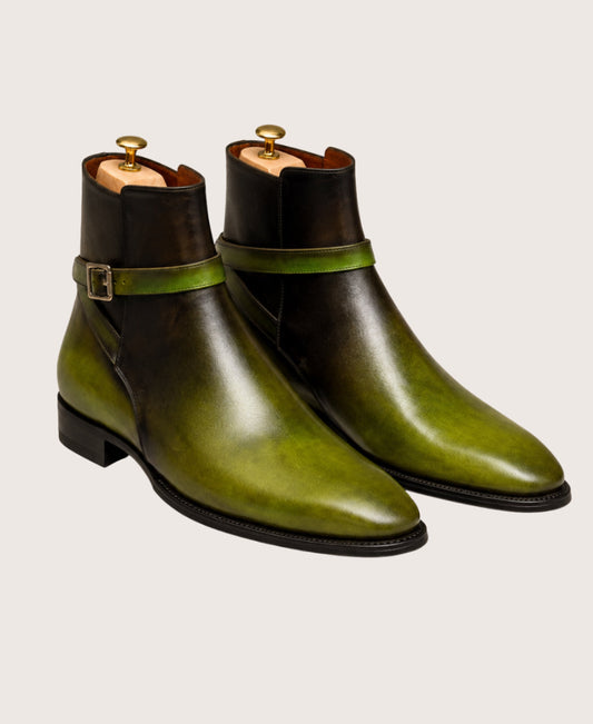 Green and brown patina jodhpur boots