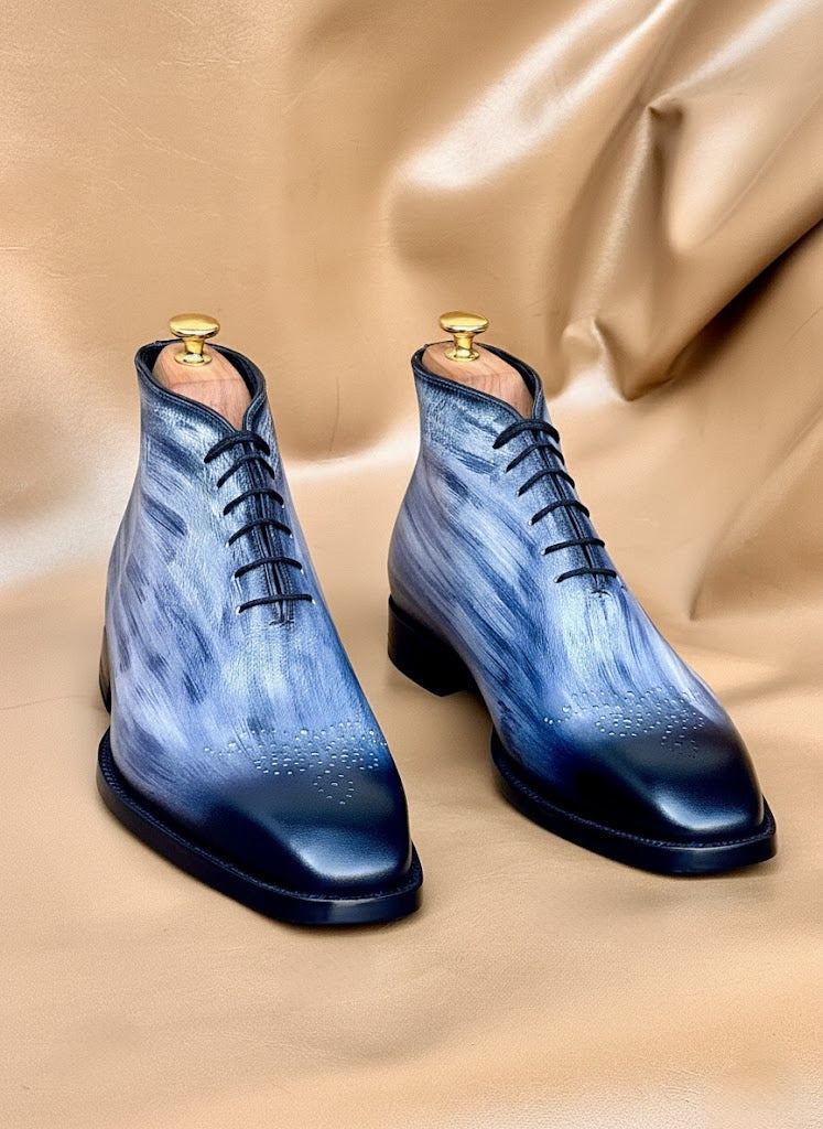 Gray patina chukka boots