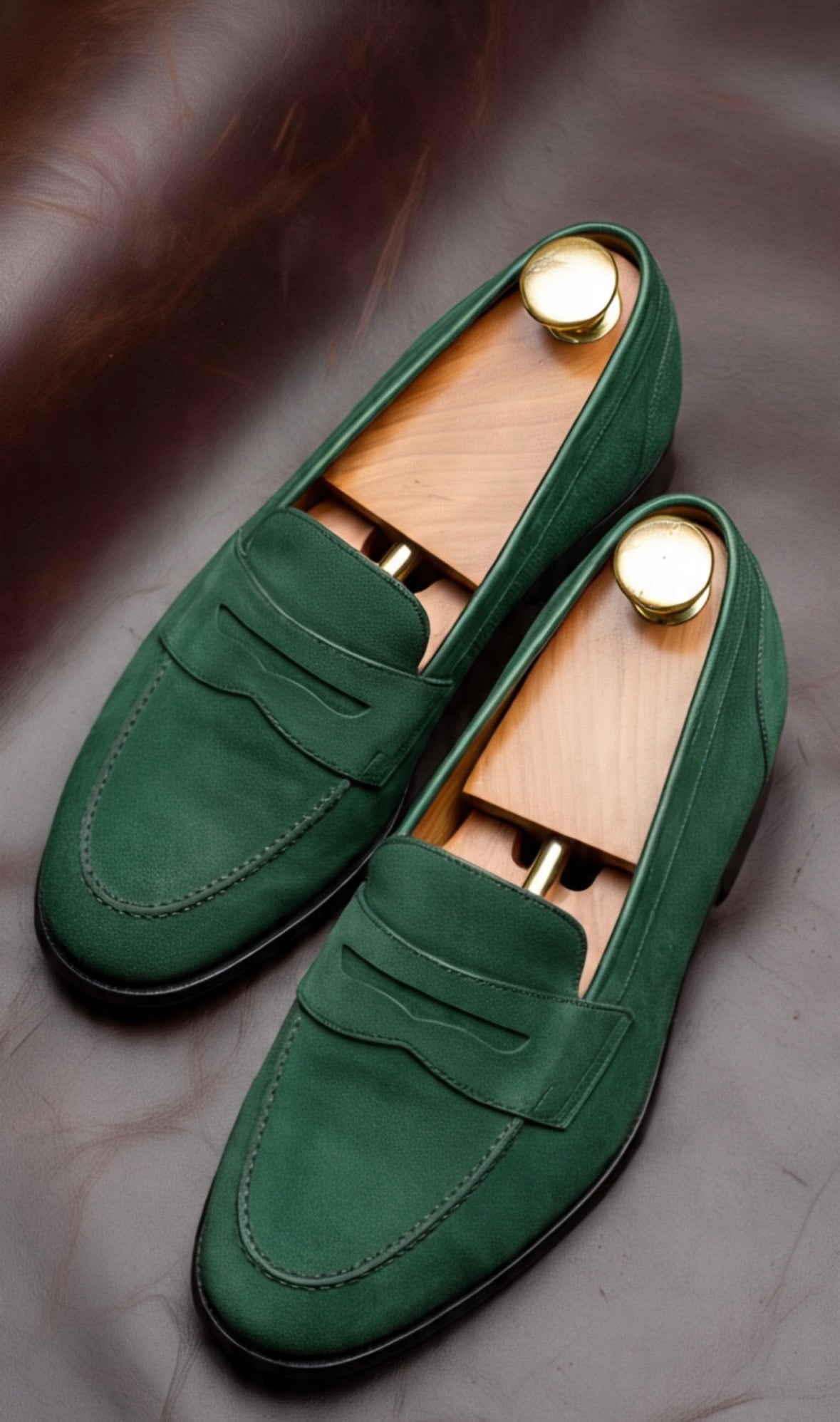 Green suede loafers