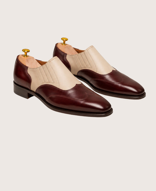 Burgundy & white lazyman wingtip
