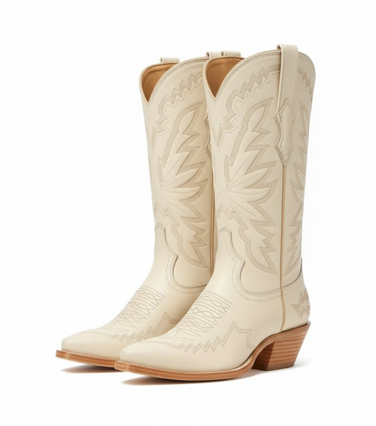Neutral Ivory Western Boots Square Toe Boot