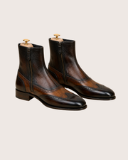 Brown patina zipper boots