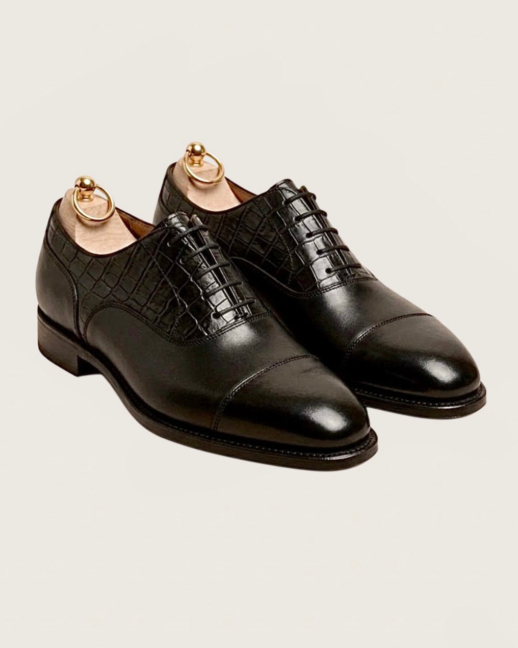 Black Crocodile cap-toe Oxford