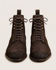 Dark brown suede derby boots
