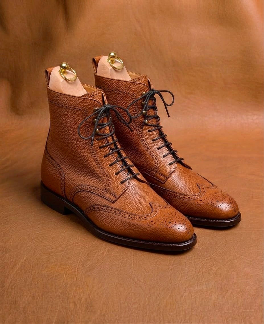 Tan Hatch Grain Derby Boots | Hand Welted & Resoleable