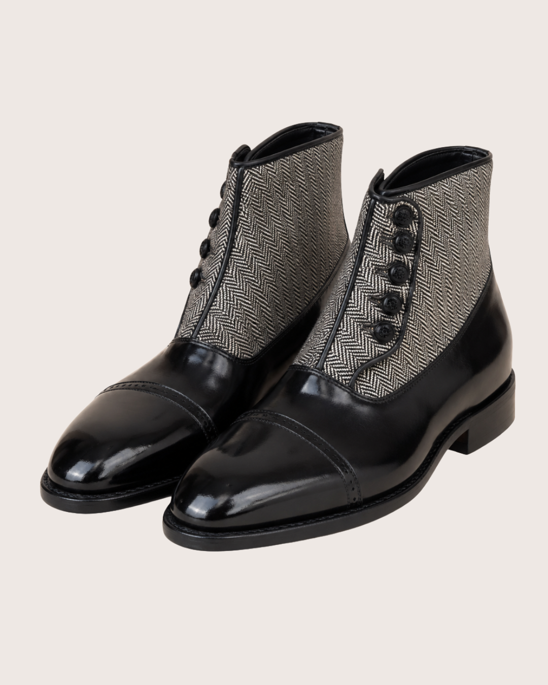 Black norwegian stitch button boots