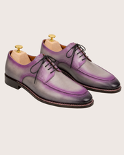 Gray Patina Purple Highlights Norwegian Stitch Derby Shoes