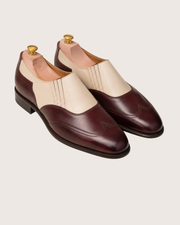 burgundy and white lazyman wingtip laceless brogue, handmade