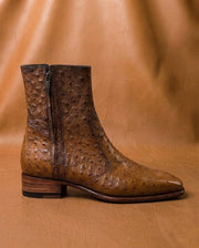tan ostrich texture zipper boots for men, embossed calf, handmade
