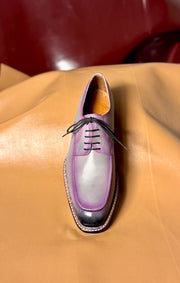 Gray Patina Purple Highlights Norwegian Stitch Derby Shoes