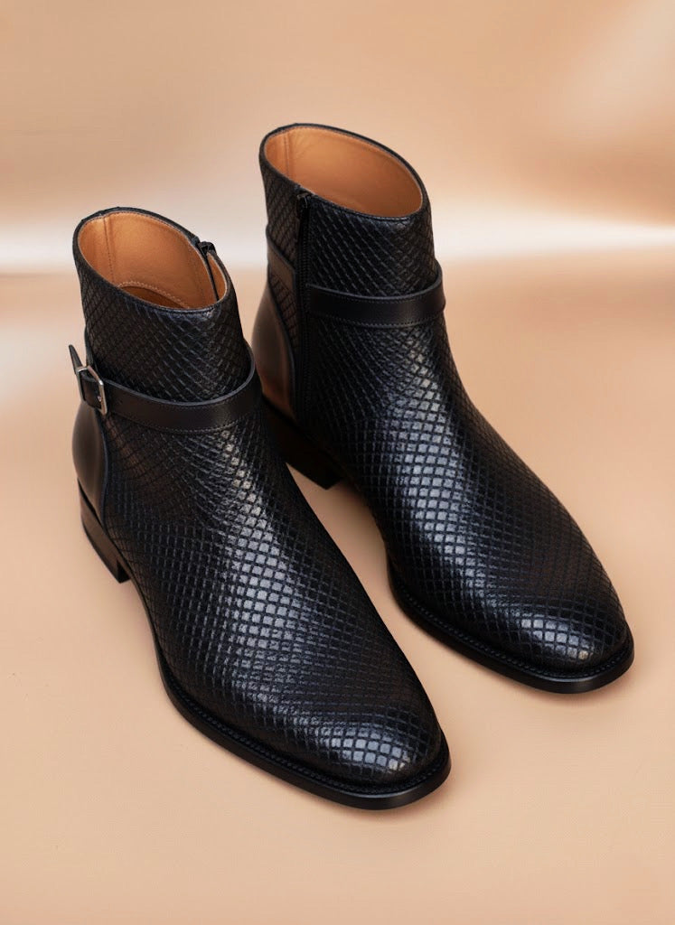 Black woven boots