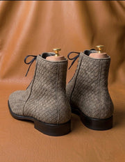 Gray handwoven suede boots