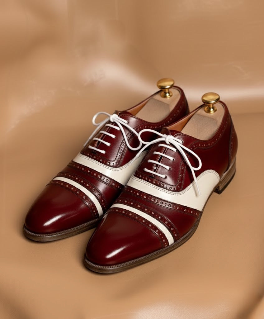 Burgundy and white oxford