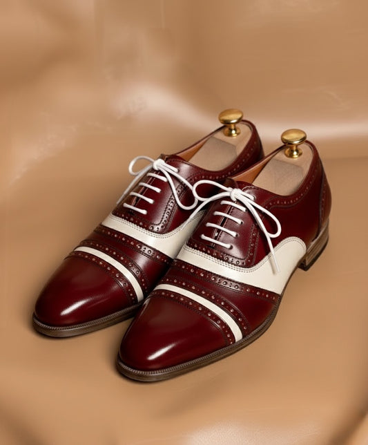 Burgundy and white oxford
