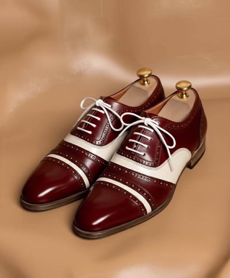 Burgundy and white oxford