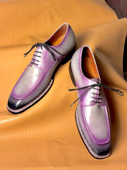 Gray Patina Purple Highlights Norwegian Stitch Derby Shoes
