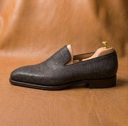 Black Crocodile Nubuck Loafers