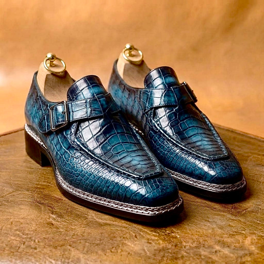 The Azure Crocodile Norwegian Welted Monk Strap