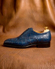 Blue crocodile wingtip oxford