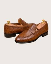 Brown ostrich skin loafers