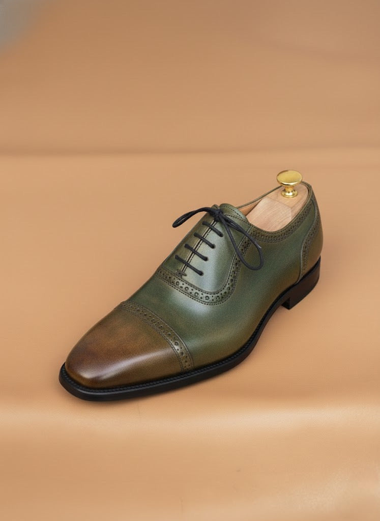 Green and brown patina oxford