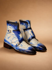 Blue Patina Monk Strap Boots for Men | Hand Welted