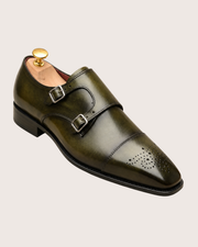 Olive green patina monkstrap