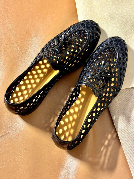 Black Intrecciato tassel loafers