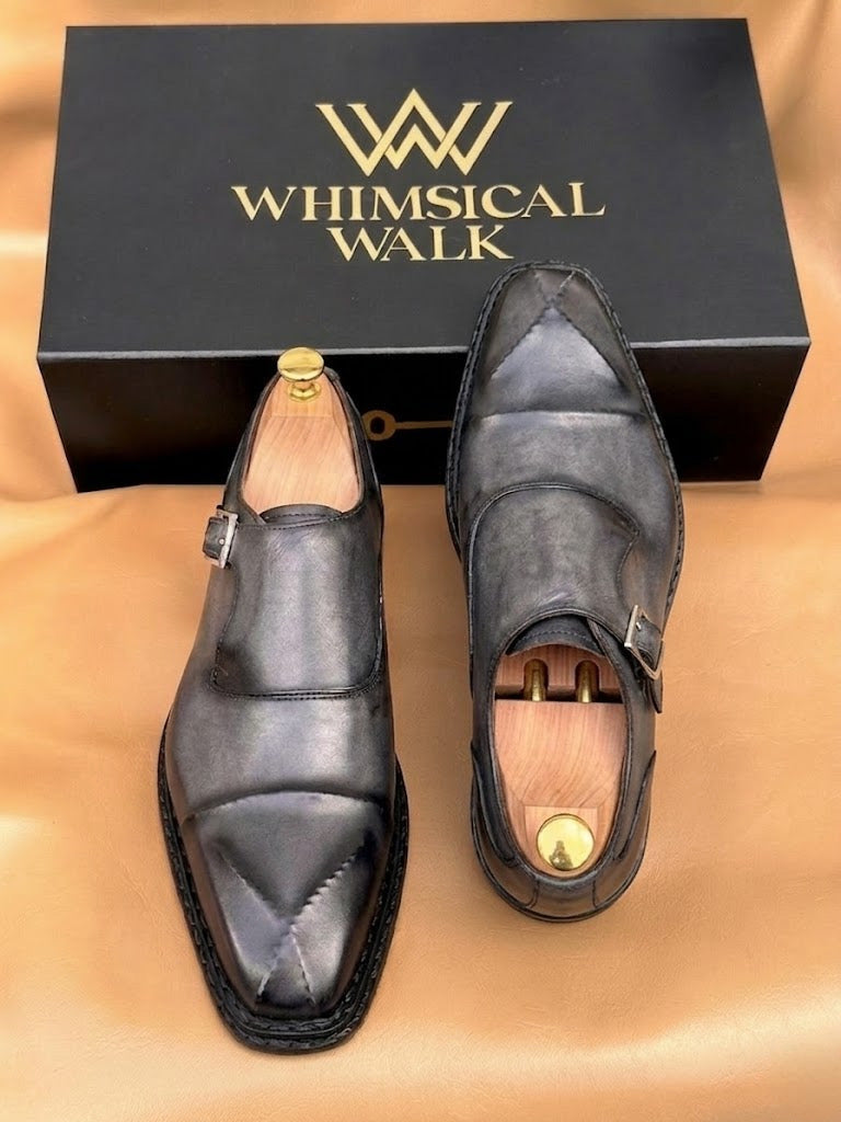 Gray patina cross stitched monkstrap