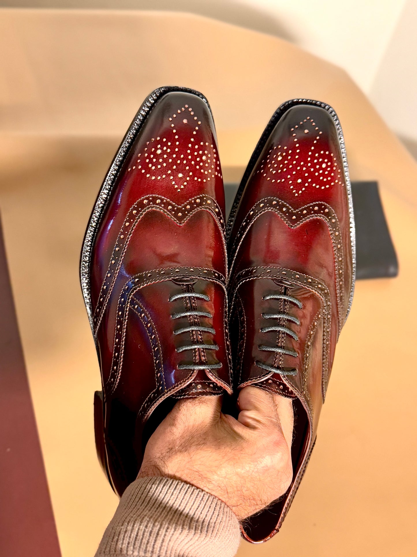 Burgundy wingtip oxford
