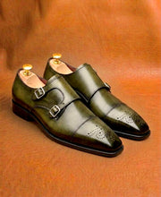 Olive green patina monkstrap