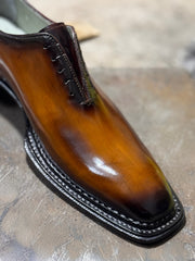 Tan burnished toe triple welt oxford