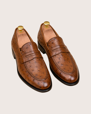 Brown ostrich skin loafers