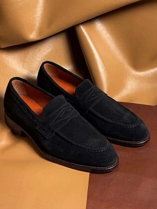 Black Suede Penny Loafers for Men 