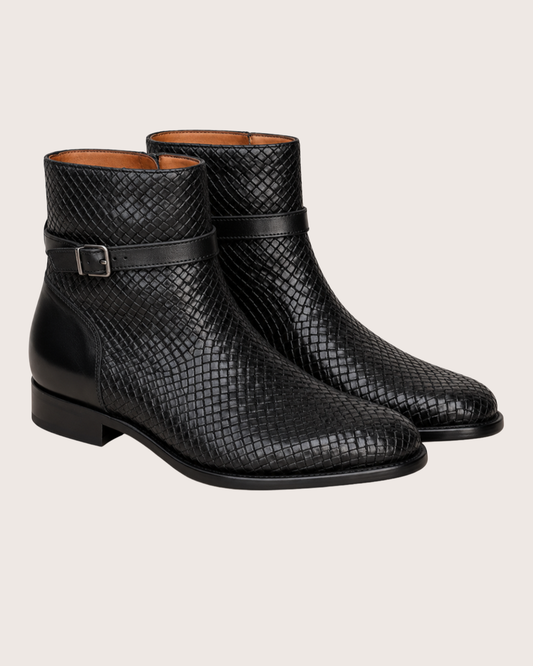 Black woven boots