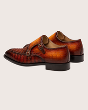 Patina crocodile double monkstrap
