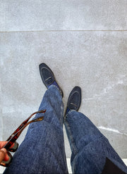 Blue bow loafers