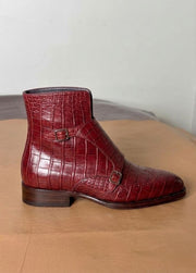 red crocodile monk strap boots for men, genuine skin, handmade