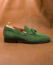Green Suede Tassel Loafers for Men