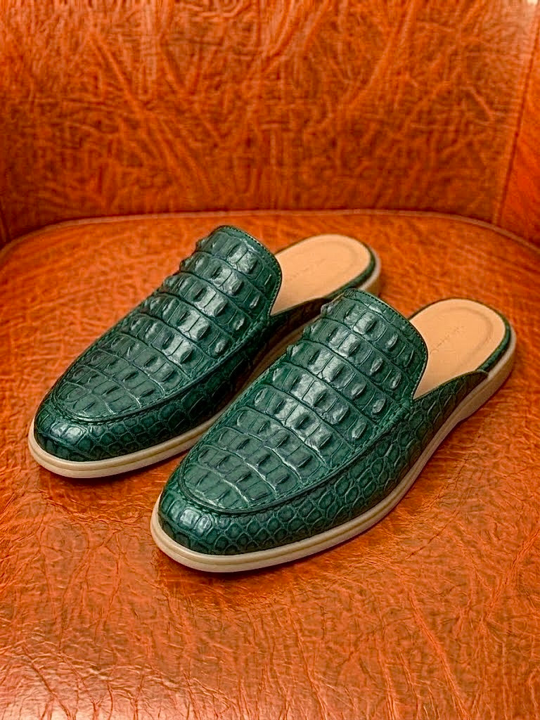 Green crocodile mules