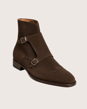 Dark brown suede monkstrap boots