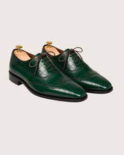 Green crocodile wingtip oxford