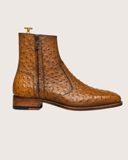 tan ostrich texture zipper boots for men, embossed calf, handmade