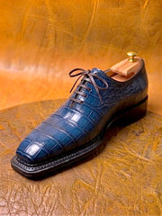 Blue crocodile skin triple welt oxford