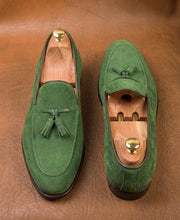 Green Suede Tassel Loafers for Men