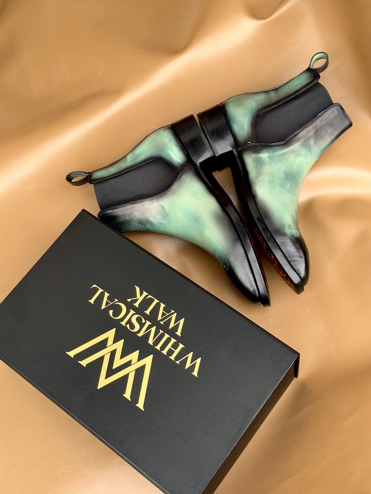 Cyan green chelsea boots